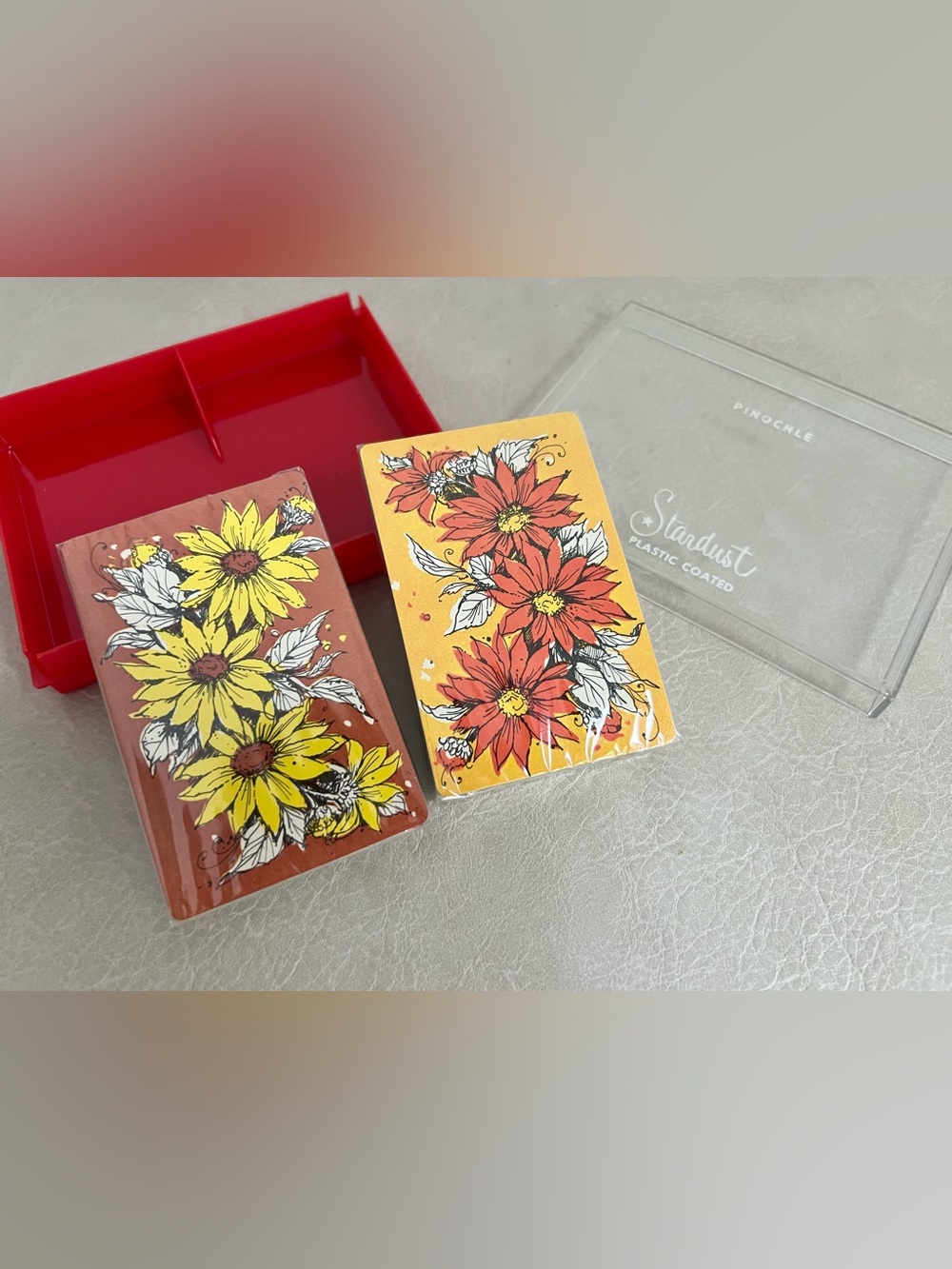 NOS Vintage Stardust Pinochle Playing Cards SEALED Double Deck Floral Sunflower